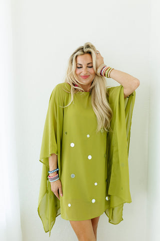 Fallon Embellished Mirrored Mini Dress in Olive