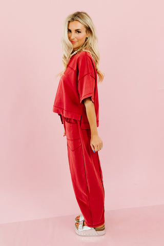 Kaylie Barrel Pant Lounge Set in Wine