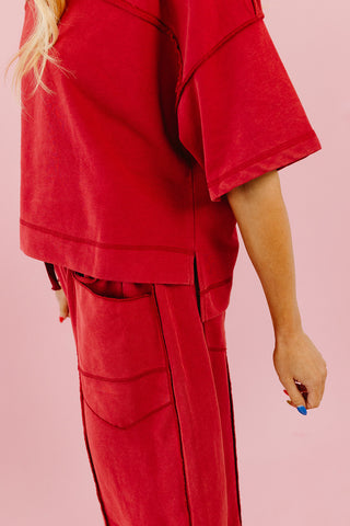 Kaylie Barrel Pant Lounge Set in Wine