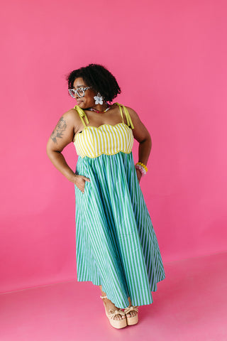 Keely Stripe Scallop Midi Dress