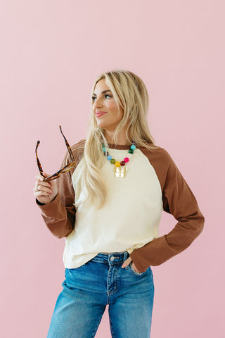 Penny Baseball Knit Top in Butter/Expresso