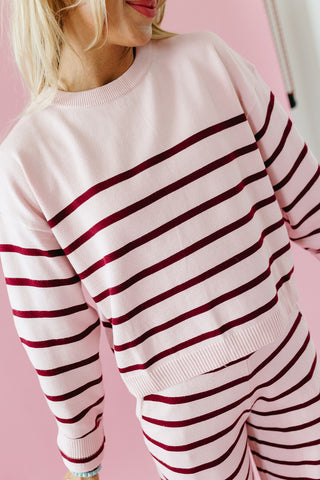 Dillon Stripe Sweater Set in Pink/Burgundy