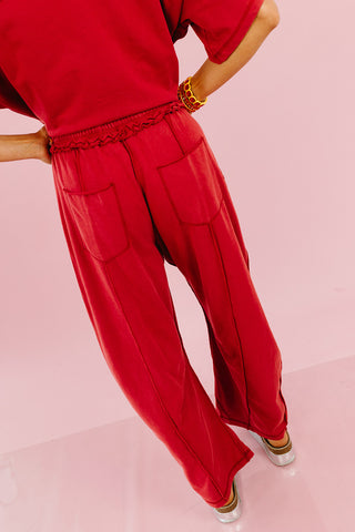 Kaylie Barrel Pant Lounge Set in Wine