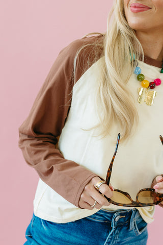 Penny Baseball Knit Top in Butter/Expresso