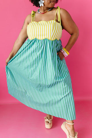 Keely Stripe Scallop Midi Dress