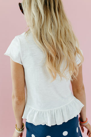 Teagan Smocked Ruffle Hem Top in Off White