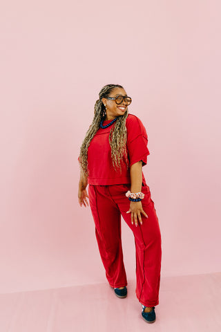 Kaylie Barrel Pant Lounge Set in Wine