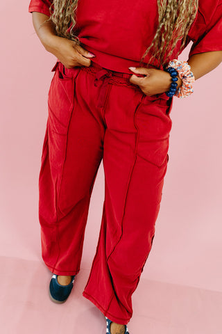 Kaylie Barrel Pant Lounge Set in Wine