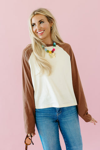 Penny Baseball Knit Top in Butter/Expresso