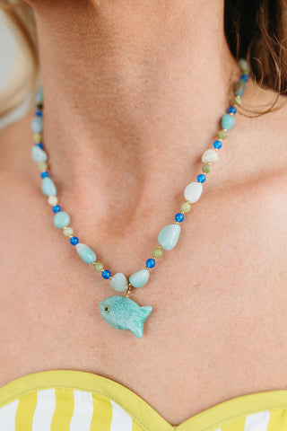 Blue Fishy Beaded Necklace