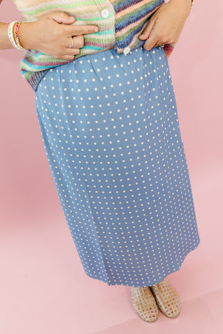Tinley Polka Dot Midi Skirt in Blue/White
