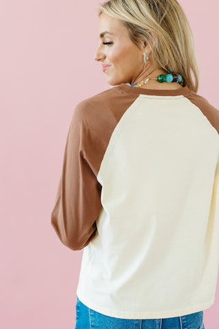 Penny Baseball Knit Top in Butter/Expresso