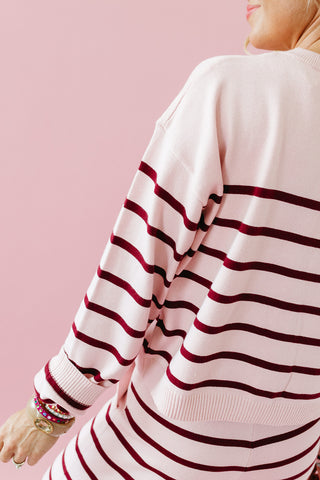 Dillon Stripe Sweater Set in Pink/Burgundy