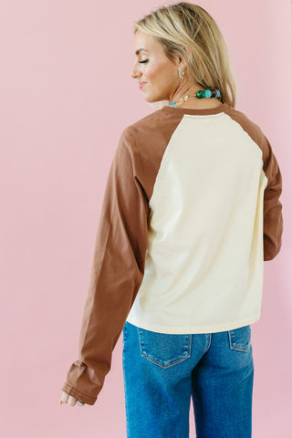 Penny Baseball Knit Top in Butter/Expresso