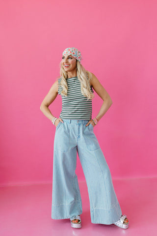 Tilly Stripe Tank in Matcha