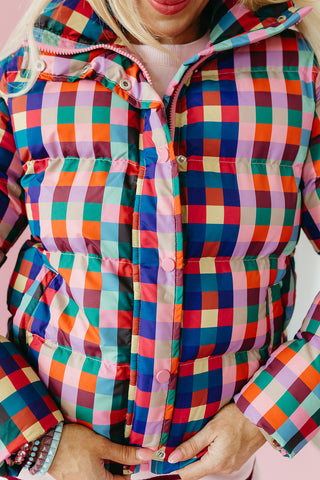 Melanie Multi Colored Puffer Check Jacket
