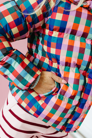 Melanie Multi Colored Puffer Check Jacket