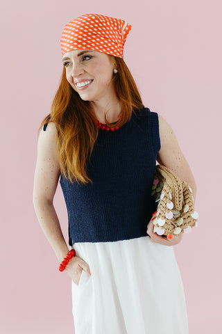 Esme Mix Media Midi Dress in Navy/Cream