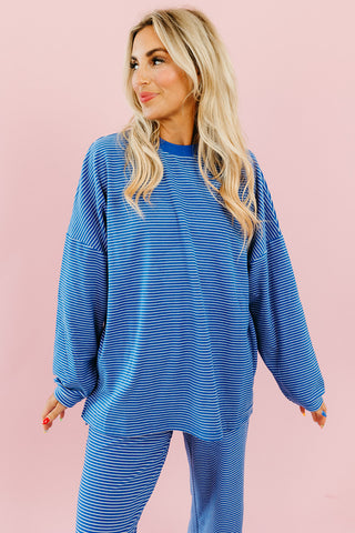 Nyah Striped Tunic Top in Royal