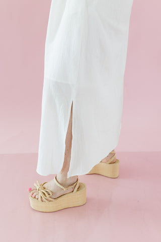 Esme Mix Media Midi Dress in Navy/Cream