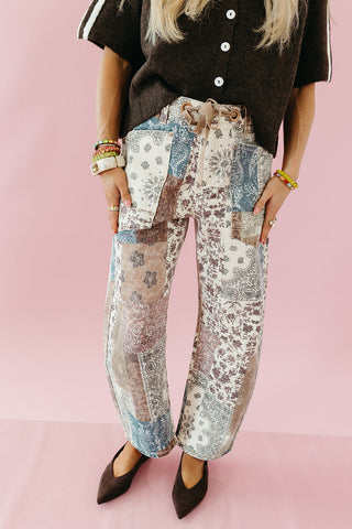 Sally Earth Block Printed Barrel Jean