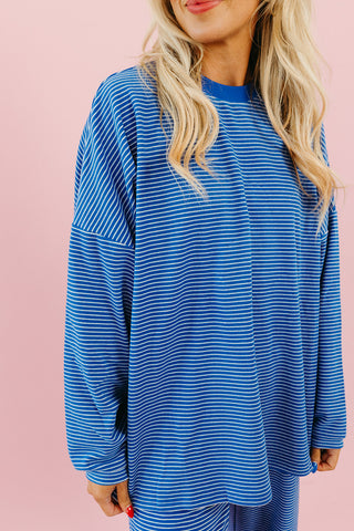 Nyah Striped Tunic Top in Royal