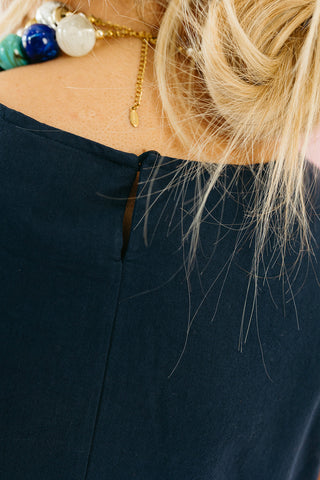 Maggie Asymmetric Hem Midi Dress in Midnight