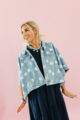 Kit Denim Cape Jacket in Polka Dot
