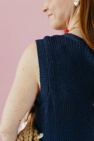 Esme Mix Media Midi Dress in Navy/Cream