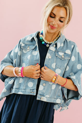 Kit Denim Cape Jacket in Polka Dot