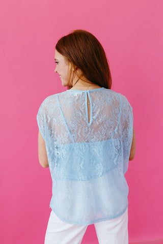 Hayley Floral Lace Top in Sky