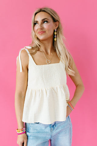 Bess Tie Shoulder Peplum Top