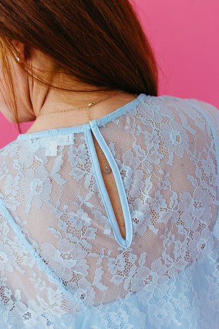 Hayley Floral Lace Top in Sky