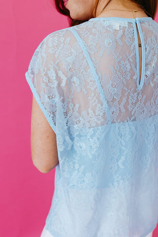 Hayley Floral Lace Top in Sky