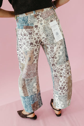 Sally Earth Block Printed Barrel Jean