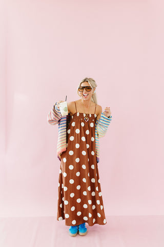 Reese Polka Dot Maxi Dress in Brown