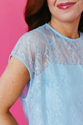 Hayley Floral Lace Top in Sky
