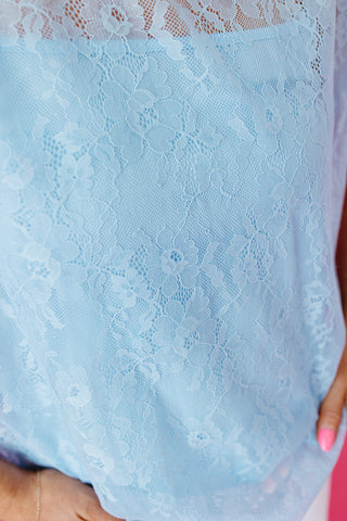 Hayley Floral Lace Top in Sky