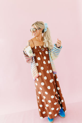 Reese Polka Dot Maxi Dress in Brown