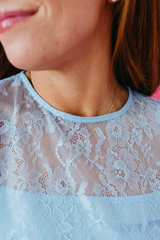 Hayley Floral Lace Top in Sky