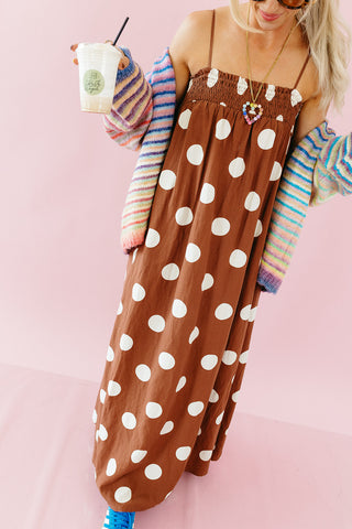 Reese Polka Dot Maxi Dress in Brown