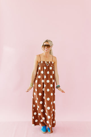 Reese Polka Dot Maxi Dress in Brown