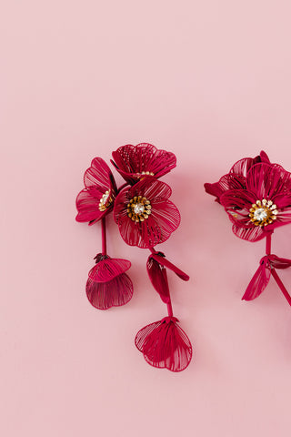 Audrey Flower Statement Earrings in Maroon
