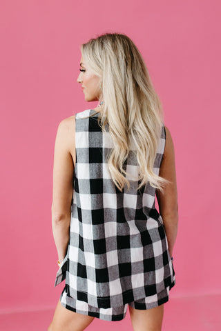 Indy Gingham Tank & Short Set in Black/Off White