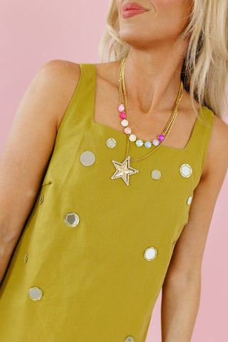 Taty Mirror Embellished Mini Dress in Olive