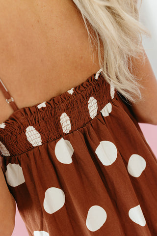 Reese Polka Dot Maxi Dress in Brown