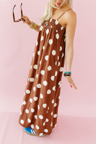 Reese Polka Dot Maxi Dress in Brown