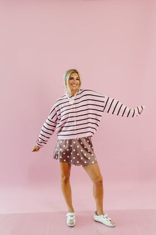 Piper Cardigan in Pink/Brown Stripe