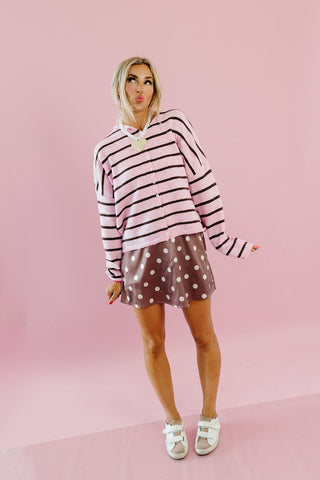 Piper Cardigan in Pink/Brown Stripe