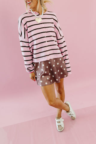 Piper Cardigan in Pink/Brown Stripe